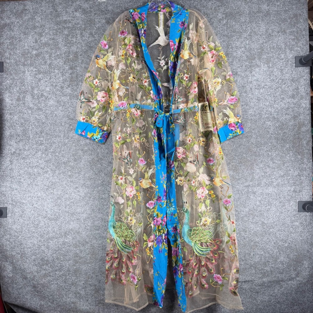 Aratta Women's XL Garden of Eden Peacock Embroidered Mesh Duster NWT